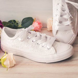 Bridal Sneakers, Wedding Sneakers for Bride, White Lace Low Top Wedding Sneakers